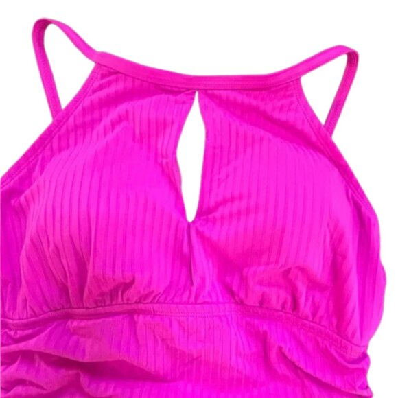 Ellen Tracy One Piece Keyhole Rib High Neck Over the Shoulder Swimsuit Size 12 - Picture 5 of 10